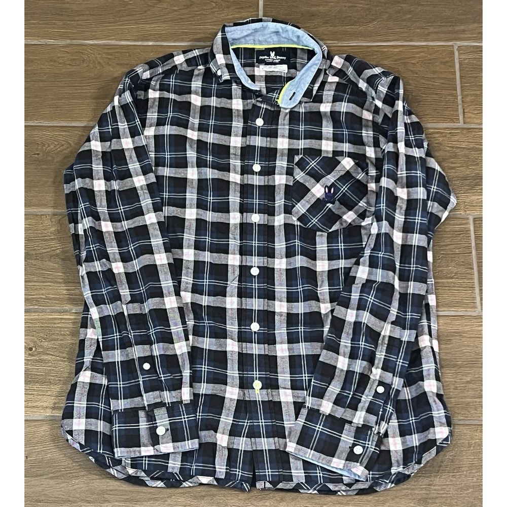 Psycho Bunny Men's Shirt Small Plaid Flannel Button Down Long Sleeve Pima Cotton